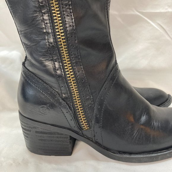 Born Tall Leather Boots Size 7 Black Double Zip Closure - Picture 7 of 11